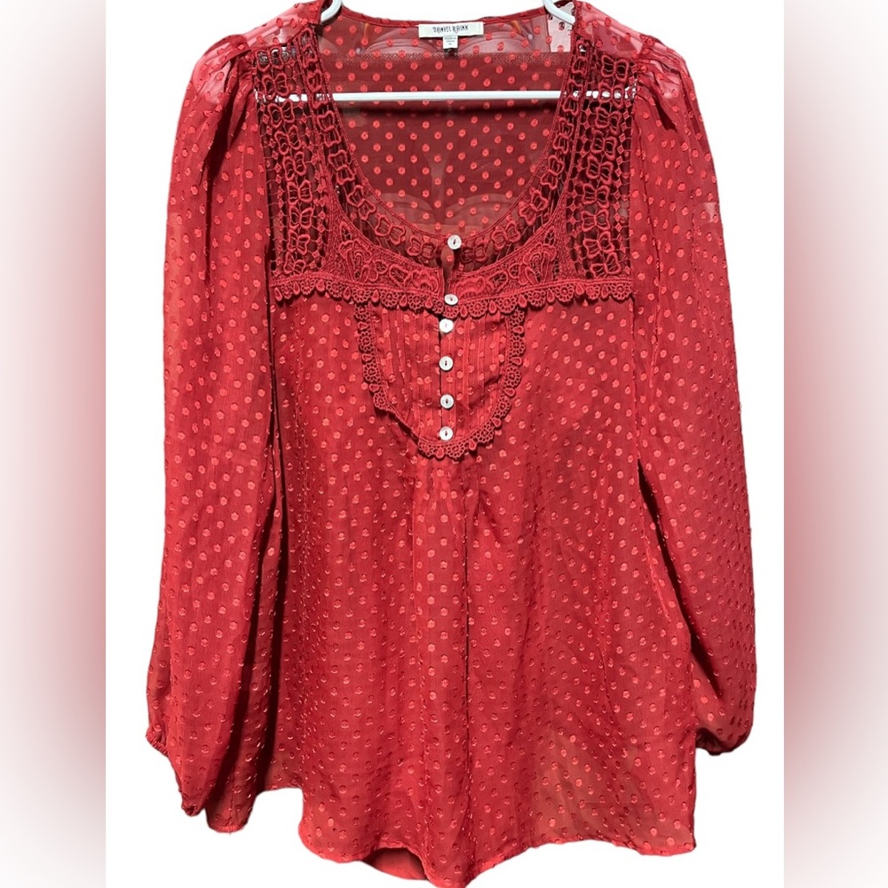 Daniel Rainn Anthropologie Dottied Flowy Blouse Red M